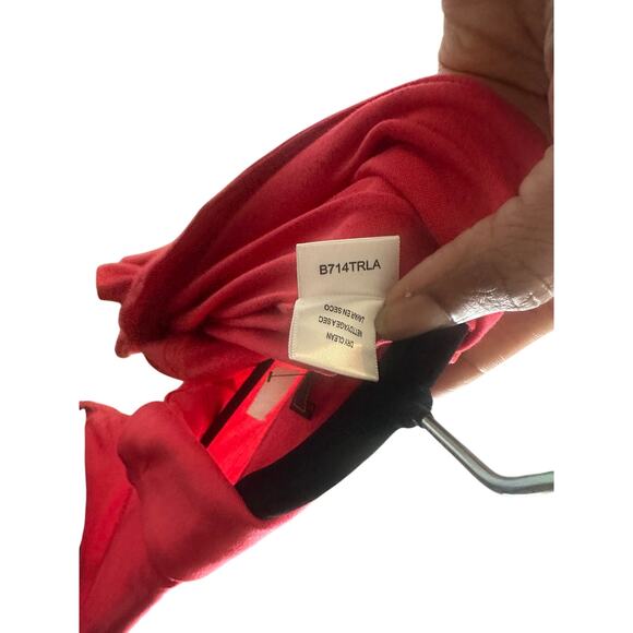 BCBG Max Azria Women's Red Collared Wrap Dress 3/4 Sleeve Stretchy Midi Size 12 - Picture 11 of 11